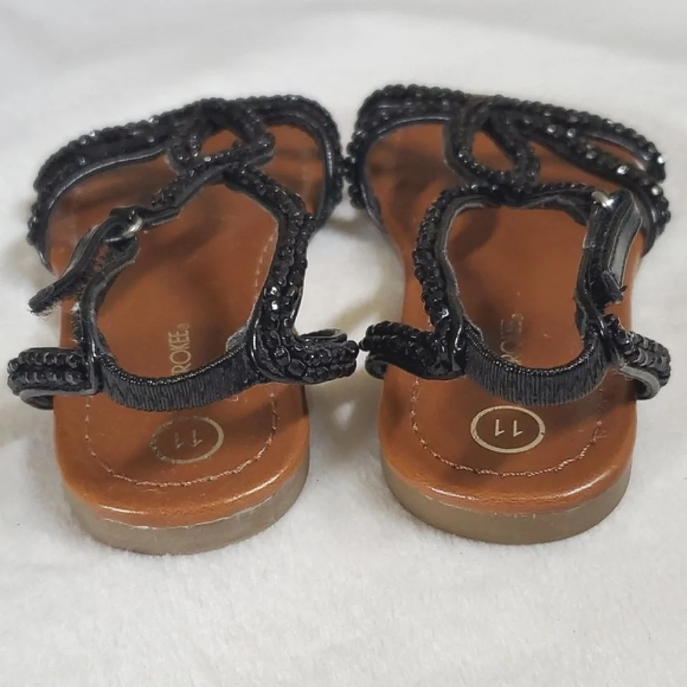 NWOT Cherokee Black Sandals Hook & Loop Closure Toddler Girls Size 11 Shoes - Picture 6 of 9